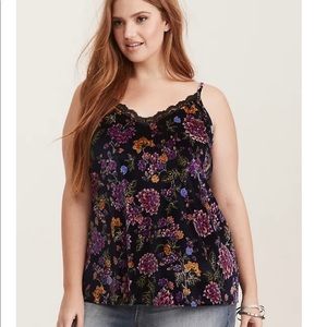 FLORAL PRINT VELVET LACE TRIM CAMI